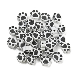 Handmade Polymer Clay Beads, Paw Print, Black, 7.5x9x5mm, Hole: 1.8mm(CLAY-E005-03)