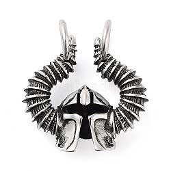 304 Stainless Steel Pendants, with Jump Ring, Viking Horned Helmet Charm, Antique Silver, 37x37x16mm, Hole: 9mm(STAS-R225-32AS)
