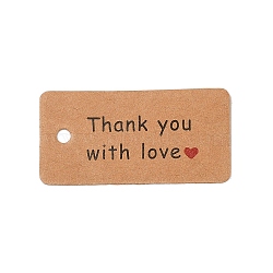 100Pcs Kraft Paper Word Thank You with Love Printed Gift Tags, Rectangle, Camel, 4x2x0.03cm(CDIS-H007-12A)