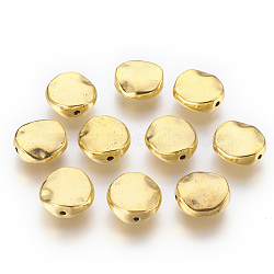 Tibetan Style Alloy Beads, Cadmium Free & Nickel Free & Lead Free, Wavy Flat Round, Antique Golden, 12x12x4mm, Hole: 1mm(GLF10454Y-NF)