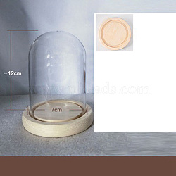 Arch Glass Dome Cover, Decorative Display Case, Cloche Bell Jar Terrarium with Wood Base, Blanched Almond, 70x120mm(PW-WG54109-03)