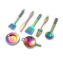 Rainbow Color Alloy Pendants, Mixed Shapes, 34~67x9~35x2~5mm, Hole: 2~3mm(FIND-G022-C01-M)