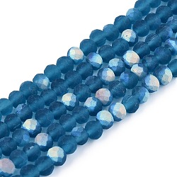 Transparent Glass Beads Strands, Faceted, Frosted, Half AB Color Plated, Rondelle, Steel Blue, 4x3.5mm, Hole: 1mm, about 105~110pcs/strand, 38~39cm(EGLA-A044-T4mm-MB27)