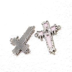 Stainless Steel Enamel Religion Connector Charms, Melting Corss Links, Stainless Steel Color, Pink, 30mm(PW-WGCB49C-01)