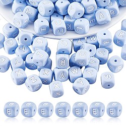 20Pcs Blue Cube Letter Silicone Beads 12x12x12mm Square Dice Alphabet Beads with 2mm Hole Spacer Loose Letter Beads for Bracelet Necklace Jewelry Making, Letter.E, 12mm, Hole: 2mm(JX434E)