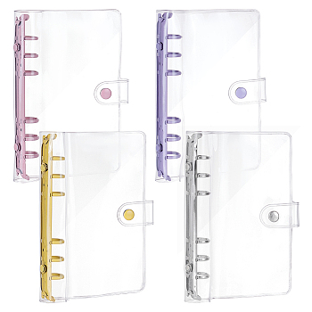 4Pcs 4 Colors PVC Loose-leaf Notebook Cover, Iron 6 Rings Binder Cover, Rectangle, Mixed Color, 183x130x26mm, 1pc/color