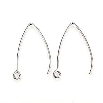 304 Stainless Steel Earring Hooks, with Horizontal Loop, Stainless Steel Color, 29~30x20x0.9mm, Hole: 2mm, 19 Gauge, Pin: 0.9mm