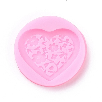 Food Grade Silicone Molds, Fondant Molds, For DIY Cake Decoration, Chocolate, Candy, UV Resin & Epoxy Resin Jewelry Making, Heart with Flower, Pink, 56x8mm