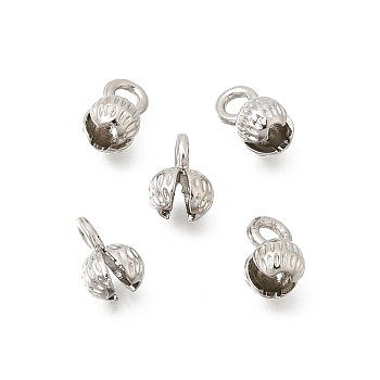 Brass Bead Tips, Calotte Ends, Knot Cover, Rack Plating, Long-Lasting Plated, Lead Free & Cadmium Free, Platinum, 9.5x6mm, Hole: 2.5mm, Inner Diameter: 3.5mm