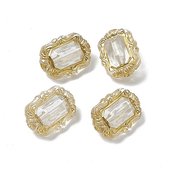 Transparent Acrylic Beads, Golden Metal Enlaced, Rectangle, Clear, 18x13.5x8.5mm, Hole: 1.8mm