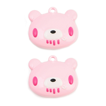 Baking Paint Zinc Alloy Pendants, Bear Charms, Pink, 15.5x17x7mm, Hole: 1.4mm