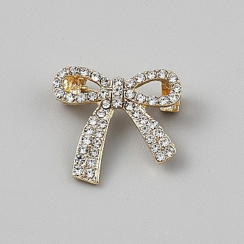 Bowknot Shape Alloy Rhinestone Brooches for Backpack Clothes, Golden, 19x20.5mm