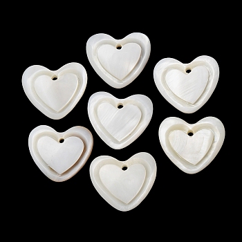 Natural Freshwater Shell Carved Pendants, Heart Charms, White, 16x18.5x3.5mm, Hole: 1.5mm