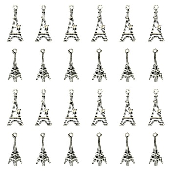 32Pcs 2 Styles Tibetan Style Alloy Pendants, Eiffel Tower, Antique Silver, 23.5~29x8~13x2~8mm, Hole: 1.5~2mm, 16pcs/style