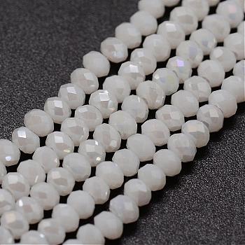 Electroplate Glass Bead Strands, Imitation Jade, Rondelle, Faceted, White, 2~3x2mm, Hole: 1mm, about 200pcs/strand, 17.32 inch