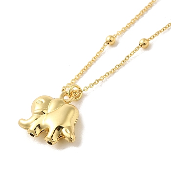 Elephant Pendant Necklaces, Brass Cable Chain Necklaces for Women, Real 18K Gold Plated, 17.72 inch(450mm)
