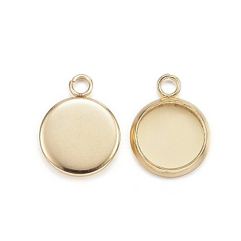 Ion Plating(IP) 304 Stainless Steel Pendant Cabochon Settings, Plain Edge Bezel Cups, Flat Round, Golden, Tray: 8mm, 13x10x2mm, Hole: 2mm