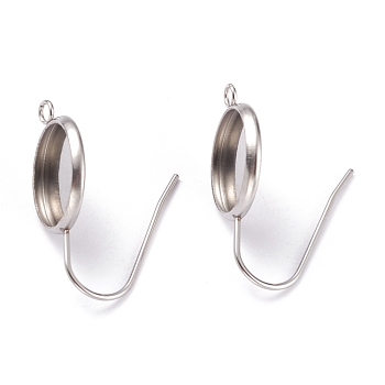 304 Stainless Steel Earring Settings, with Vertical Loop, Flat Round, Stainless Steel Color, Tray: 12mm, 25mm, Hole: 1.8mm, 20 Gauge, Pin: 0.8mm