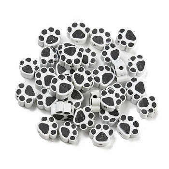 Handmade Polymer Clay Beads, Paw Print, Black, 7.5x9x5mm, Hole: 1.8mm