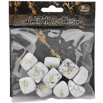 Natural Howlite Rune Stones, Tumbled Stone, Healing Stones for Chakras Balancing, Crystal Therapy, Meditation, Reiki, Divination Stone, Nuggets, 25~25mm, 10pcs/bag