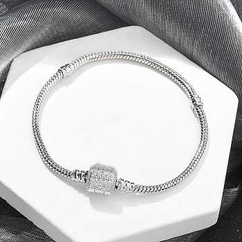 Brass Micro Pave Clear Cubic Zirconia Link Bracelets, Jewely for Women, Column, Platinum, Inner Diameter: 2-1/8 inch(5.5cm)
