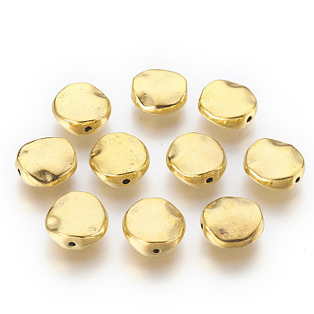 Tibetan Style Alloy Beads, Cadmium Free & Nickel Free & Lead Free, Wavy Flat Round, Antique Golden, 12x12x4mm, Hole: 1mm