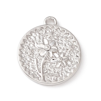 Alloy Pendants, Flat Round with Flower & Star, Platinum, 20x18x2mm, Hole: 1.5mm
