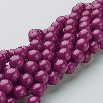 Natural Mashan Jade Round Beads Strands, Dyed, Medium Violet Red, 8mm, Hole: 1mm, about 51pcs/strand, 15.7 inch