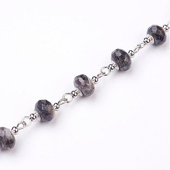 Handmade Labradorite Beaded Chains, Unwelded, for Necklaces Bracelets Making, with Platinum Iron Eye Pin, 1m, Beads: 8mm