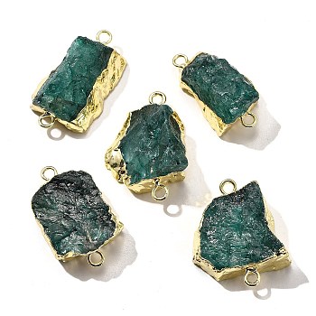 Raw Rough Natural Dyed Quartz Crystal Links Connector Charms, with Brass Findings, Nuggets, Light Gold, Green, 30.5~37.5x15~25x7.5~13mm, Hole: 2.5mm