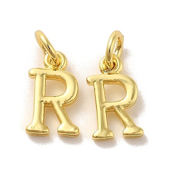 Brass Pendants, with Jump Ring, Letter R, 11x6x1.5mm, Ring: 5x1mm, inner diameter: 3mm