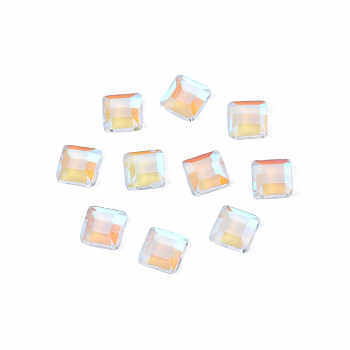 Glass Rhinestone Cabochons, Nail Art Decoration Accessories, Faceted, Square, Clear AB, 4x4x1.5mm