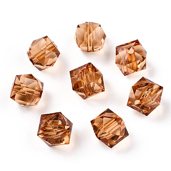 Transparent Acrylic Beads, Faceted, Cube, Sienna, 8x8x7.5mm, Hole: 1.4mm, about 1730pcs/500g