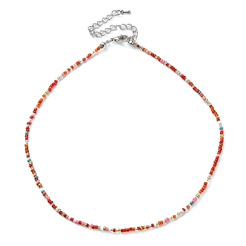 Glass Beaded Necklace, with Alloy Clasps, Colorful, 16.10 inch(40.9cm)