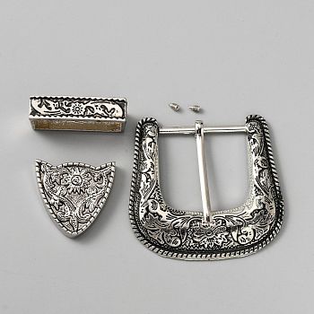 Belt Alloy Buckle Sets, include Roller Buckle, Rectangle Silder Charm, Triangle Zipper Stopper, Antique Silver, Buckle: 65x68x6mm
