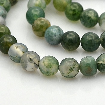 Natural Moss Agate Round Bead Strands, 6mm, Hole: 1mm, about 61pcs/strand, 15.7 inch