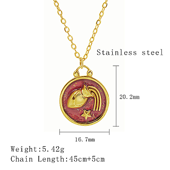 Stainless Steel Enamel Constellation Pendant Necklaces, Real 18K Gold Plated, Aquarius, 17.72 inch(45cm), Pendant: 20.2x16.7mm
