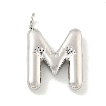 Non-Tarnish 304 Stainless Steel Pendants, Letter Charm, Stainless Steel Color, Letter M, 16.5x11.5x3mm, Hole: 2mm