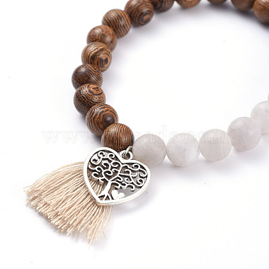 Natural White Jade(Dyed) Beads Stretch Charm Bracelets(BJEW-JB05275-01)-2