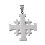 304 Stainless Steel Pendants, Jerusalem Cross Charm, Stainless Steel Color, 34.5x31.5x2.5mm, Hole: 7x4mm(STAS-C170-08A-P)