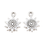 Tibetan Style Alloy Pendants, Sun Charms, Antique Silver, 17x12.5x2.5mm, Hole: 1.8mm(AL-CBA1187-10B-AS)