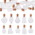 10Pcs 10 Styles Mini Transparent Bottle Pendants, with Wood Plugs, Mixed Shapes, 30.5~35.5x15.5~22x11~17mm Hole: 1.8mm, 1pc/style(FIND-TA0008-30)