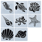 Plastic Drawing Painting Stencils Templates, for DIY Scrapbooking Painting Drawing Craft, Marine Organism Theme, White, 13x13cm, 8sheets/set(DIY-WH0158-24)