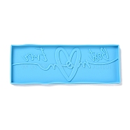 Mother's Day Theme DIY Pendant Silicone Molds, Resin Casting Molds, For UV Resin, Epoxy Resin Jewelry Making, Rectangle with Word & Heart, Deep Sky Blue, 196.5x71x9mm(DIY-P053-03)
