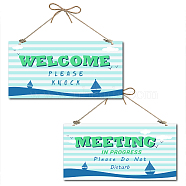 Printed Natural Wood Hanging Wall Decorations, for Front Door Home Decoration, Rectangle with Welcome Meeting, Colorful, Ship Pattern, 15x30x0.5cm(WOOD-WH0112-83H)