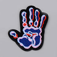 Computerized Embroidery Cloth Iron On/Sew On Patches, Costume Accessories, Appliques, Palm, Royal Blue, 58x50x2mm(X-AJEW-S067-023)