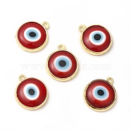 Handmade Lampwork Pendants, with Golden Tone Brass Findings, Cadmium Free & Lead Free, Evil Eye, Red, 16x13.5x3mm, Hole: 1.4mm(LAMP-B020-02G-02)