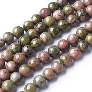 Gemstone Beads Strands, Natural Unakite Beads, Round, about 4mm in diameter, hole: about 0.8mm, 15~16 inch(GSR4mmC043)