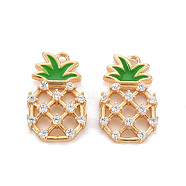 Brass Micro Pave Clear Cubic Zirconia Charms, with Enamel, Nickel Free, Pineapple, Real 18K Gold Plated, 14.5x9x2mm, Hole: 1mm(KK-S356-549-NF)