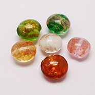 Handmade Gold Sand Lampwork Beads, Flat Round, Mixed Color, 12x8mm, Hole: 1.5mm(X-LAMP-S035-12mm-M)